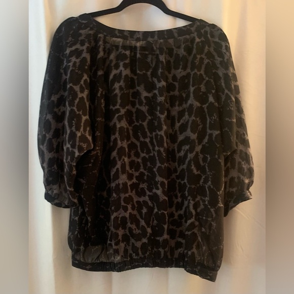 Michael Kors Women’s Sheer Black/Gray Blouse Gather Band Waist & Cuffs; Size M - Picture 2 of 10